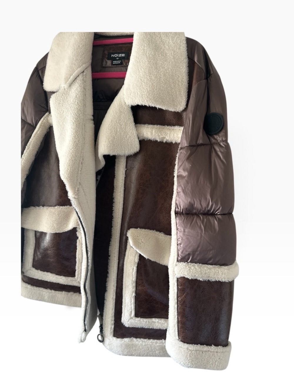 Noize Brown and Ivory Teddy Aviator Jacket - Picture 5 of 7